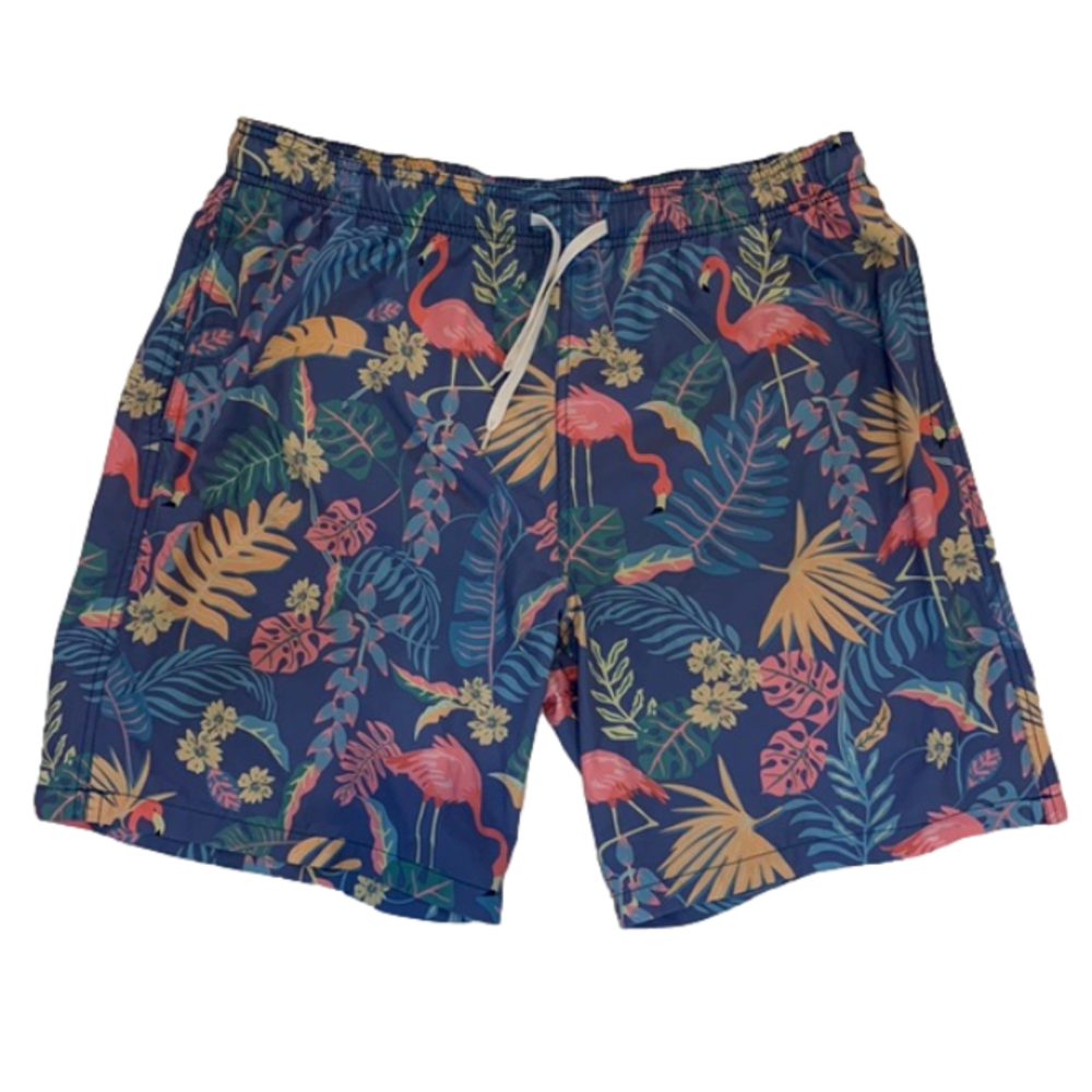 maamgic Men's Floral Tropical Flamingo Preppy Resort Swim Trunks XXL EUC